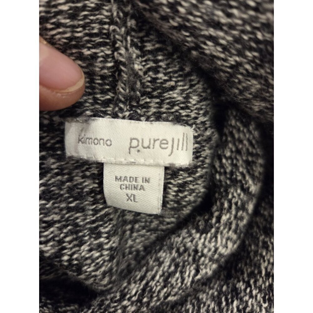 J. Jill Pure Jill Kimono Sweater XL Gray Marled Cowl Neck Drawstring Hem Pocket - Picture 3 of 8